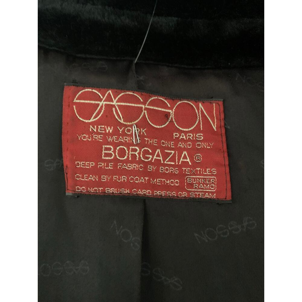 Vintage 80s Sasson Borgazi Faux Fur Black Coat Striped Sleeve Size 12 - Picture 5 of 5